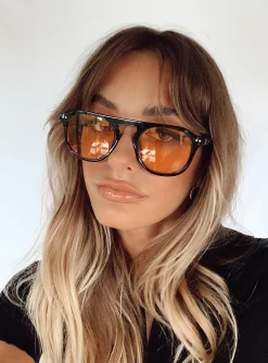Princess Polly Matilda Sunglasses  Black / Orange Sale