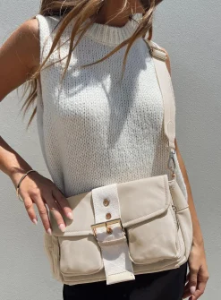 Princess Polly Matney Buckle Crossbody Bag  Cream Discount