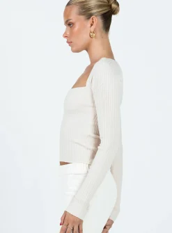Princess Polly Mavins Long Sleeve Top Beige Fashion