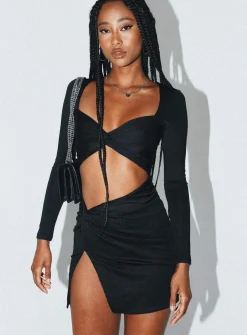 Princess Polly Maxam Long Sleeve Mini Dress  Black Cheap
