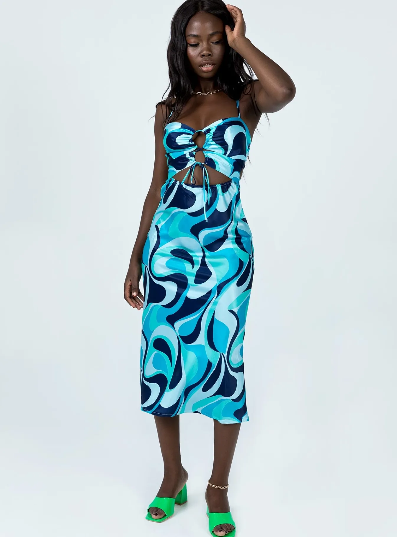 Princess Polly Mayia Midi Dressmulti Blue Cheap