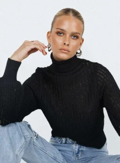 Princess Polly Mckilah Turtleneck Knit Jumper  Black Discount