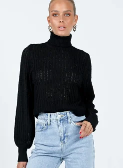 Princess Polly Mckilah Turtleneck Knit Jumper  Black Discount