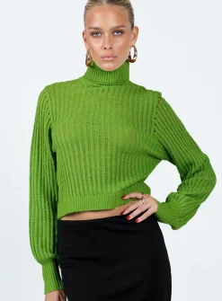 Princess Polly Mckilah Turtleneck Knit Sweater  Green Outlet
