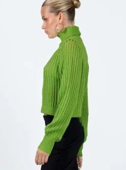 Princess Polly Mckilah Turtleneck Knit Sweater  Green Outlet