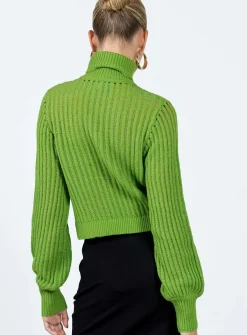 Princess Polly Mckilah Turtleneck Knit Sweater  Green Outlet