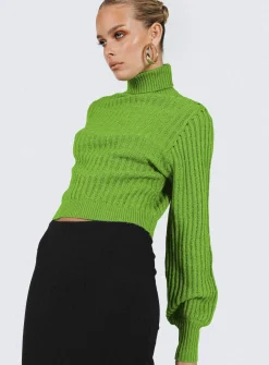 Princess Polly Mckilah Turtleneck Knit Sweater  Green Outlet
