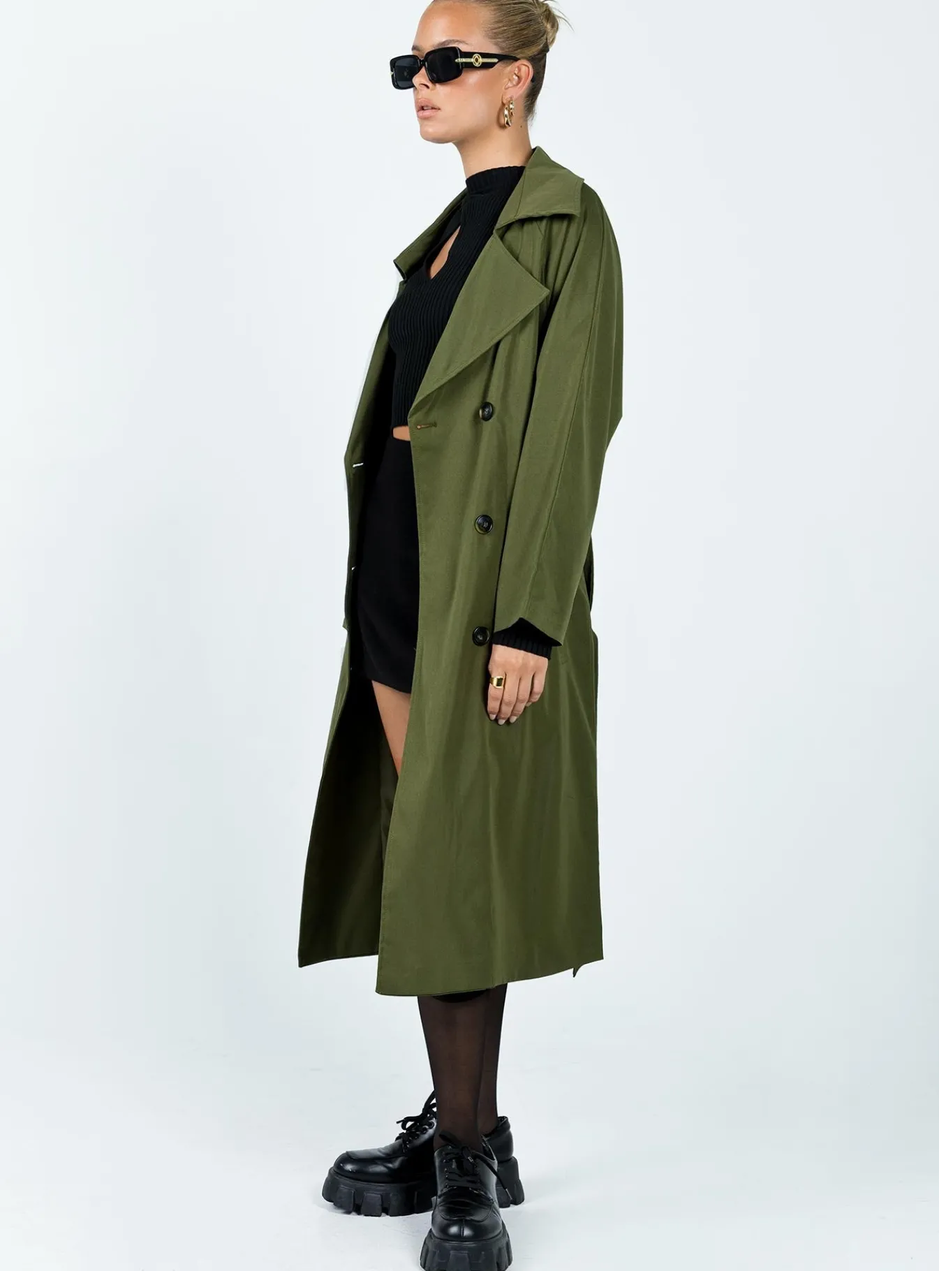 Princess Polly Meiko Trench Coat Khaki Shop