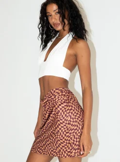 Princess Polly Meredith Swirl Wrap Mini Skirt Brown Hot