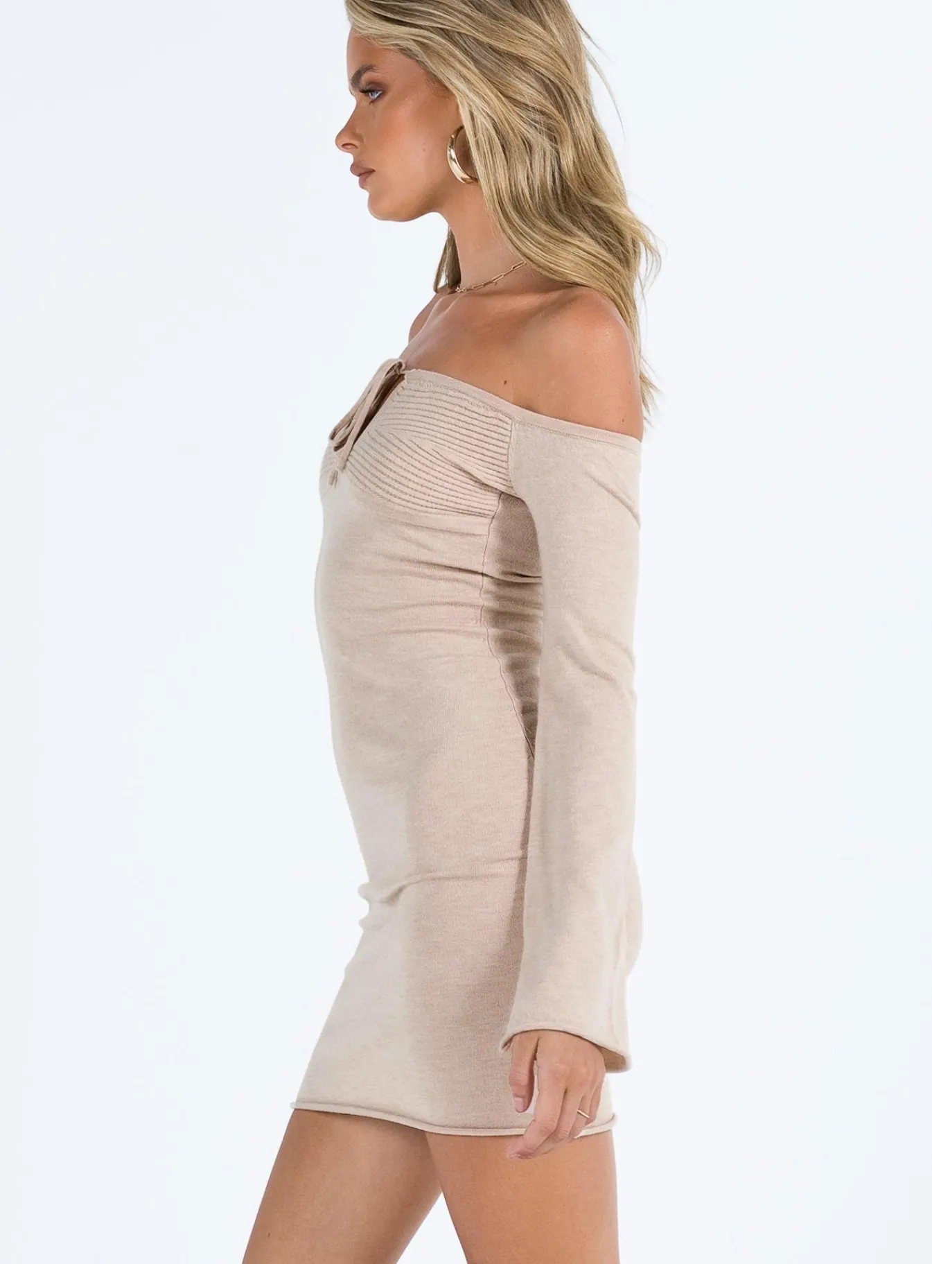 Princess Polly Messel Off The Shoulder Mini Dress Beige Best Sale