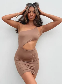 Princess Polly Mia Asymmetrical Mini Dress  Brown Discount
