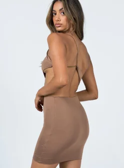 Princess Polly Mia Asymmetrical Mini Dress  Brown Discount
