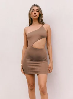 Princess Polly Mia Asymmetrical Mini Dress  Brown Discount