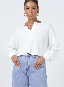 Princess Polly Mia Cropped Henley  White Clearance