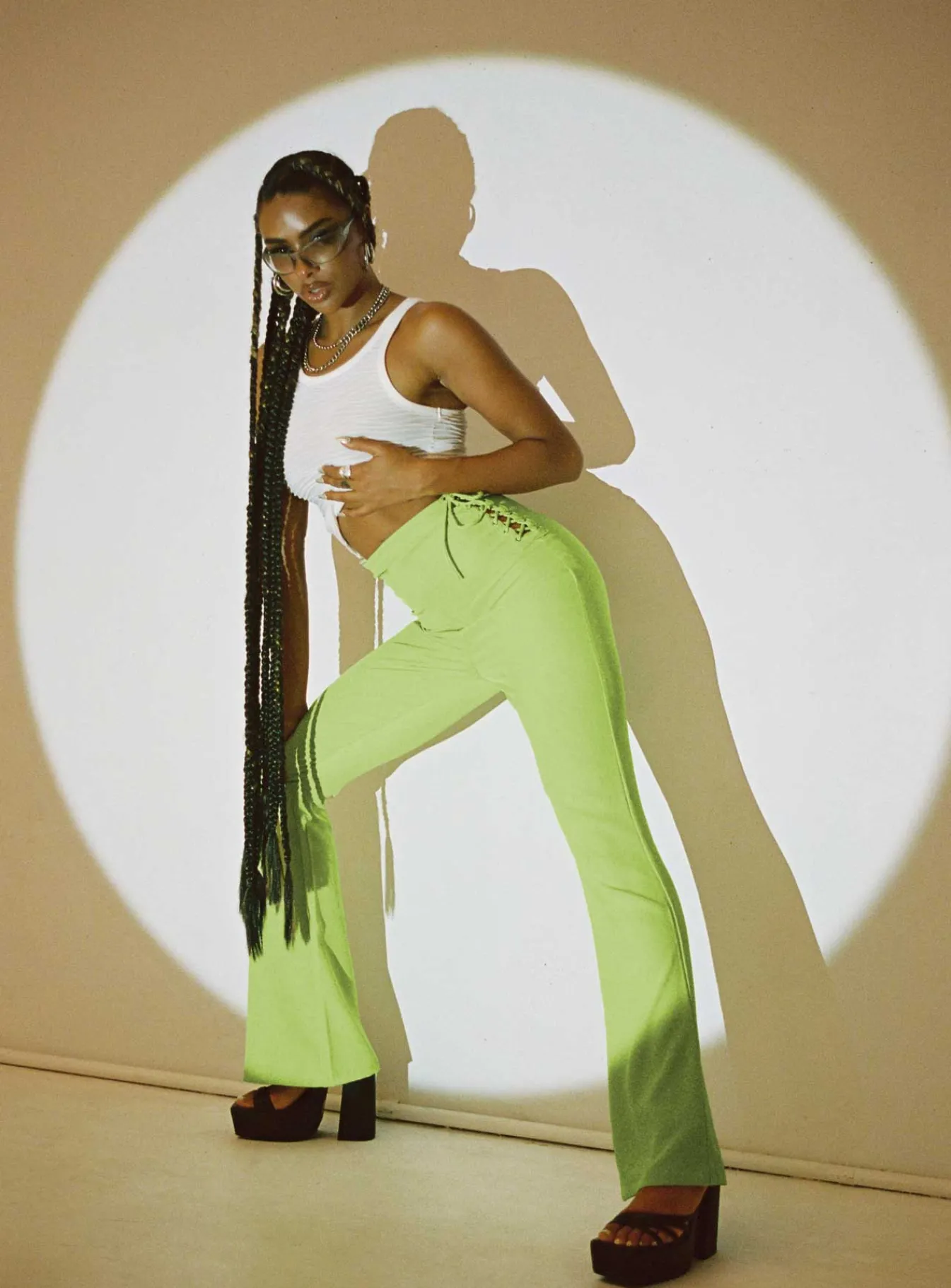 Princess Polly Mid Way Laced Flare Pants Green Flash Sale