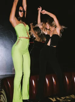Princess Polly Mid Way Laced Flare Pants Green Flash Sale