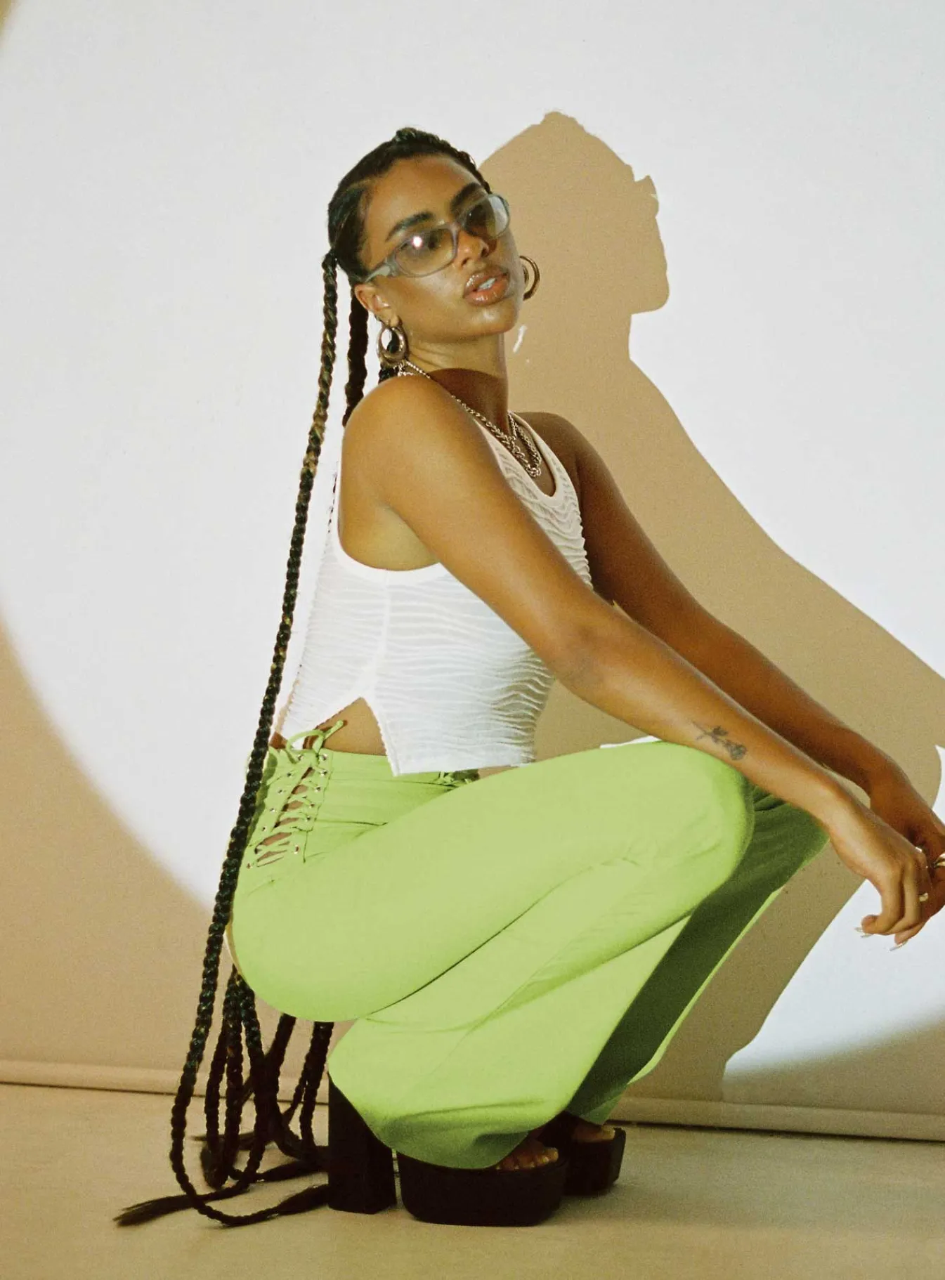 Princess Polly Mid Way Laced Flare Pants Green Flash Sale