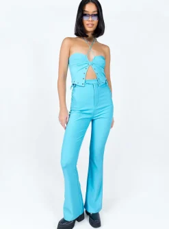 Princess Polly Mid Way Laced Flare Pants Blue Store