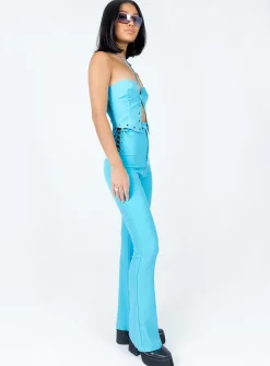 Princess Polly Mid Way Laced Flare Pants Blue Store