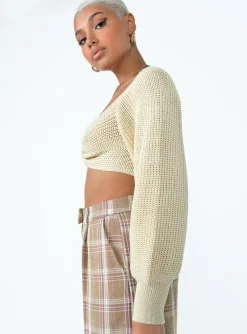 Princess Polly Miller Knot Front Sweater Cream Sale