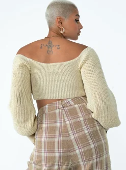 Princess Polly Miller Knot Front Sweater Cream Sale