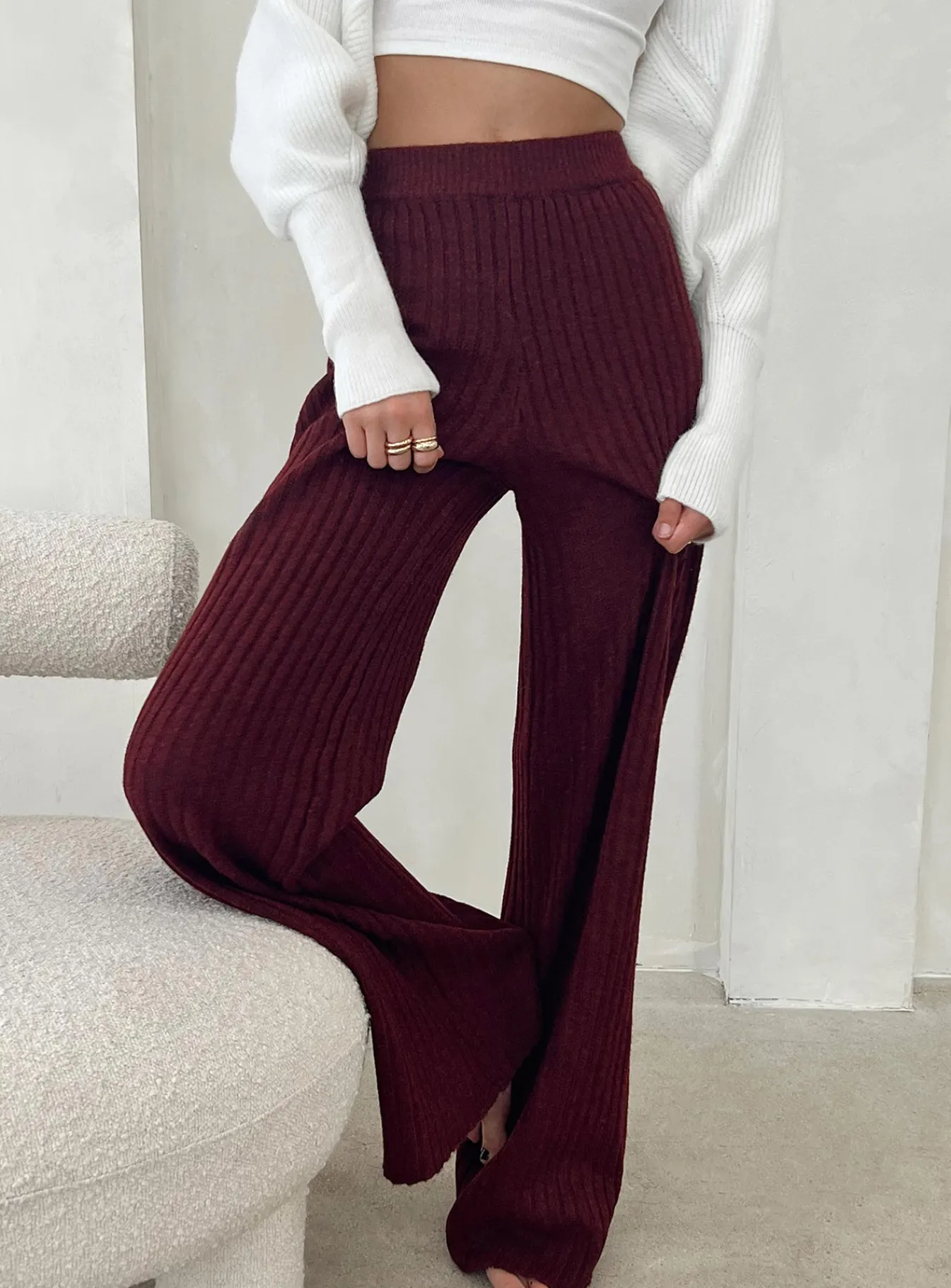 Princess Polly Montana Knit Pants Maroon Discount