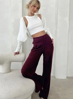 Princess Polly Montana Knit Pants Maroon Discount