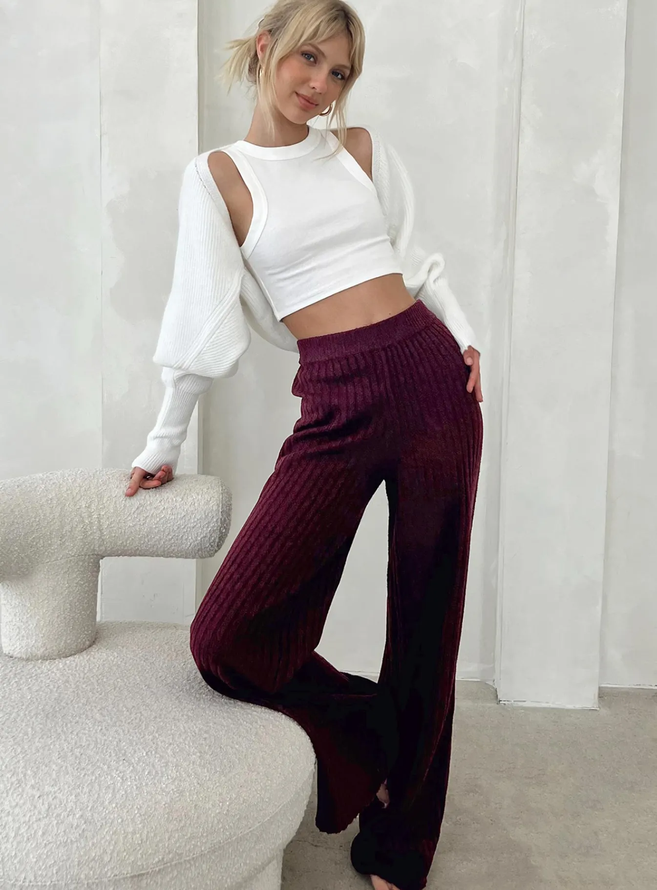 Princess Polly Montana Knit Pants Maroon Discount
