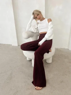 Princess Polly Montana Knit Pants Maroon Discount