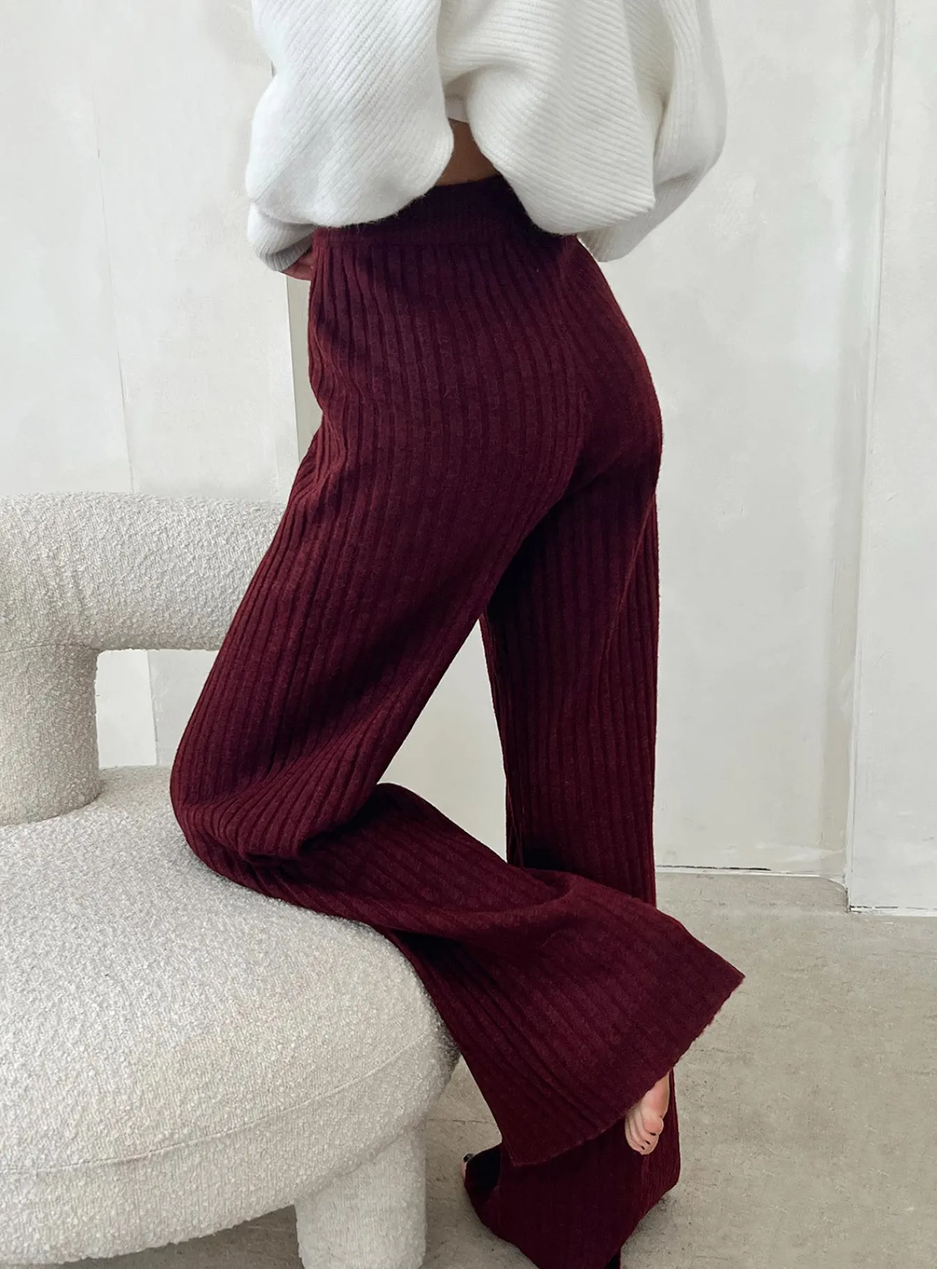 Princess Polly Montana Knit Pants Maroon Discount