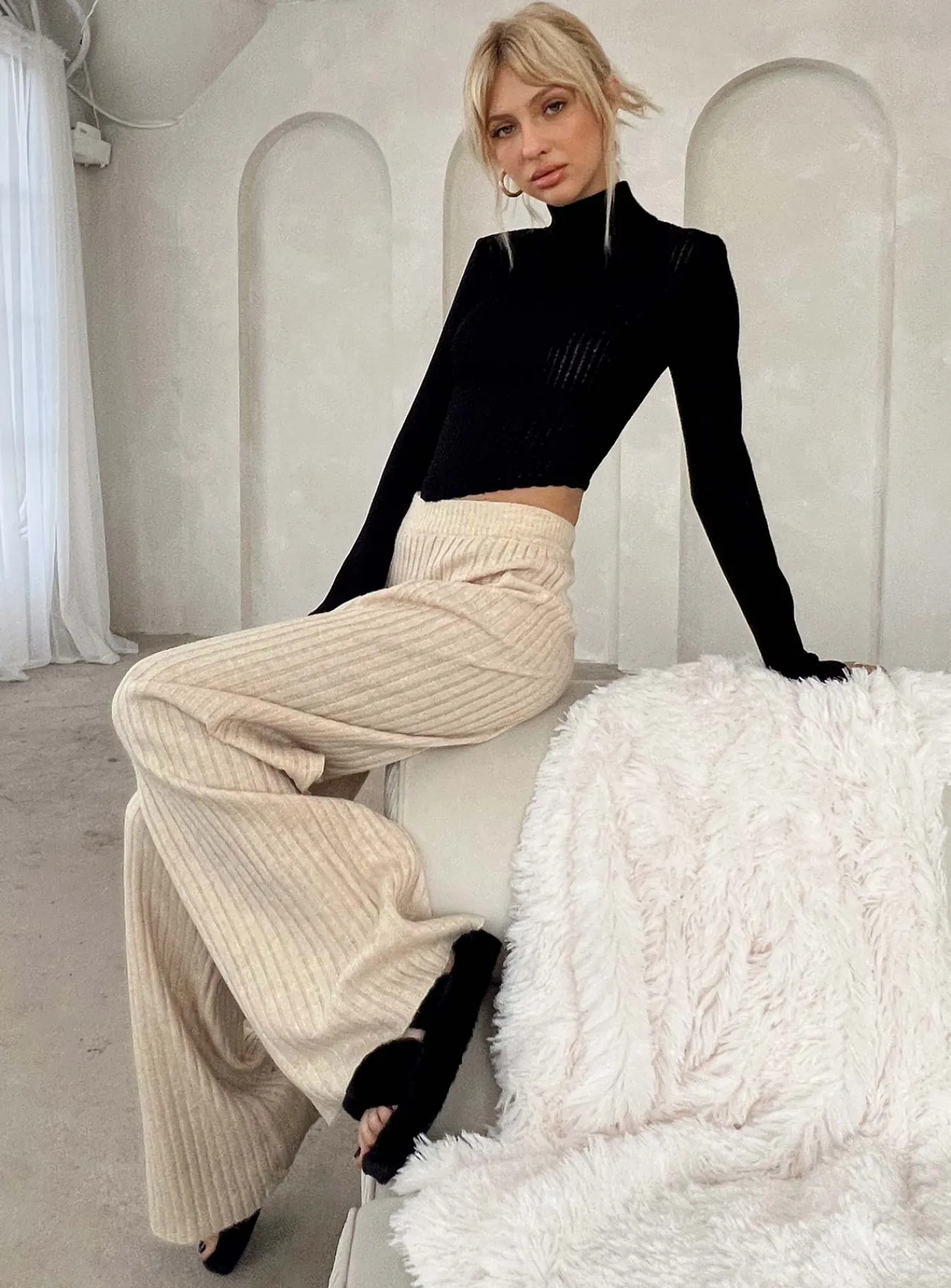 Princess Polly Montana Knit Pants Cream Best Sale