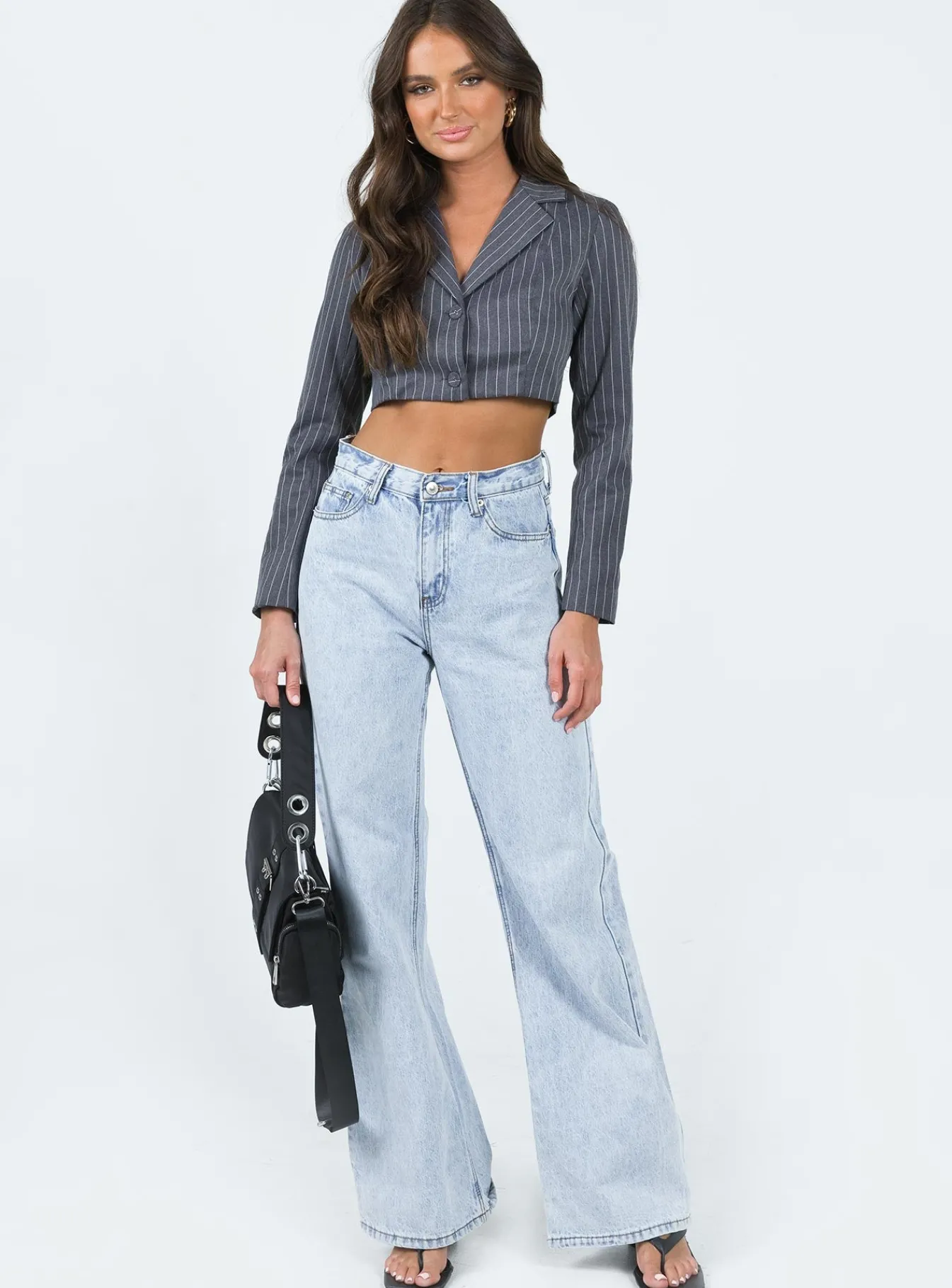 Princess Polly Montez Cropped Blazerpinstripe Grey Best