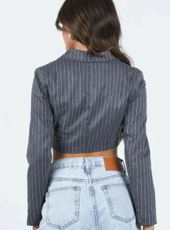 Princess Polly Montez Cropped Blazerpinstripe Grey Best
