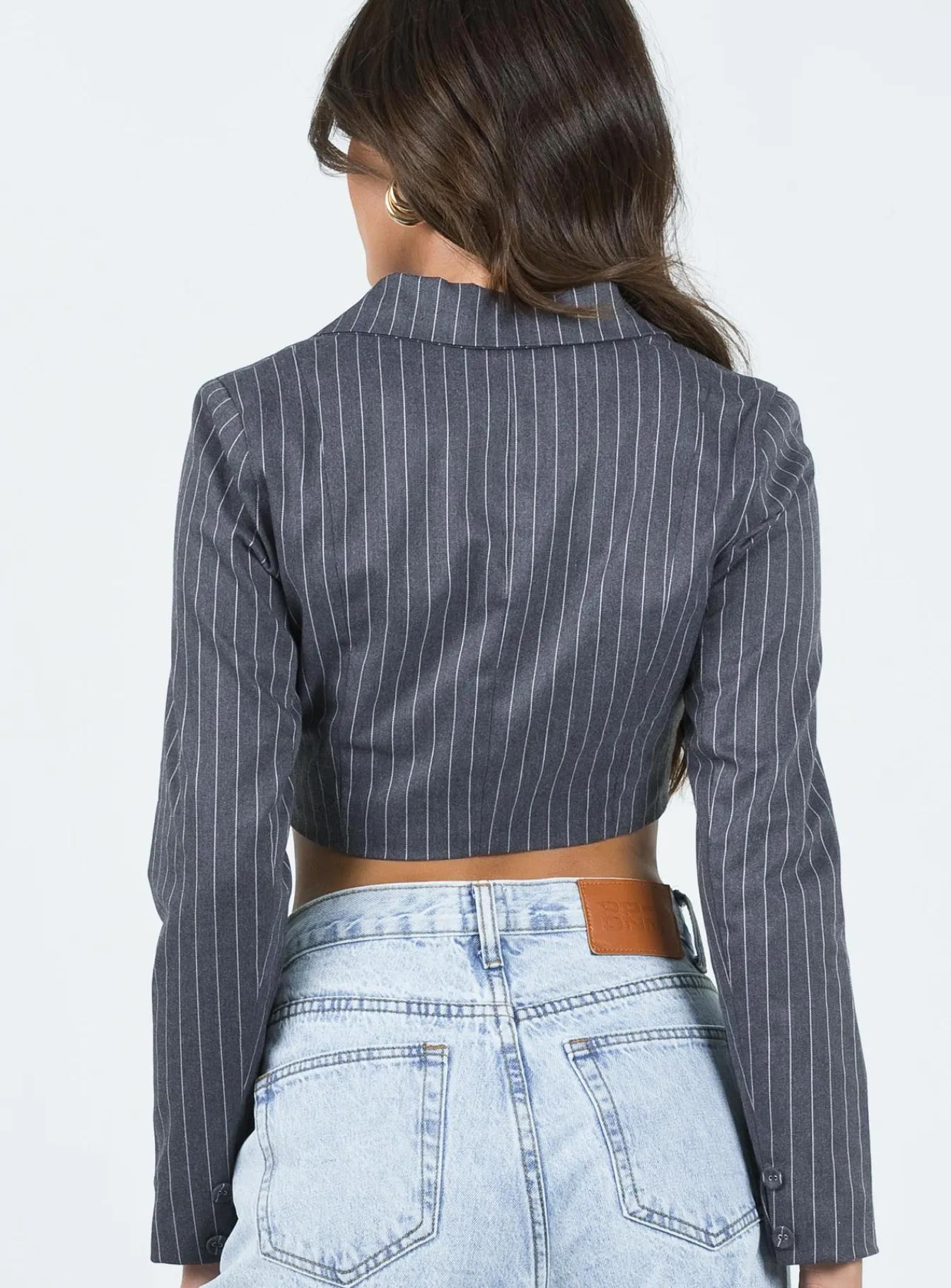 Princess Polly Montez Cropped Blazerpinstripe Grey Best