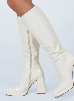 Princess Polly Montgomery Boot  Cream Croc Flash Sale
