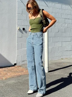 Princess Polly Morala Wide Leg Cargo Jeans  Mid Wash Denim Discount