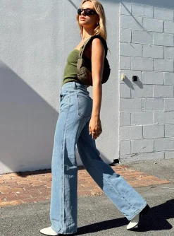 Princess Polly Morala Wide Leg Cargo Jeans  Mid Wash Denim Discount