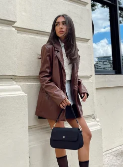 Princess Polly Morrison Faux Leather Blazer  Brown New