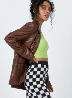 Princess Polly Morrison Faux Leather Blazer  Brown New