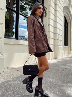Princess Polly Morrison Faux Leather Blazer  Brown New