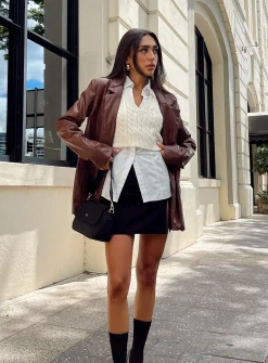Princess Polly Morrison Faux Leather Blazer  Brown New