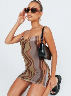 Princess Polly Motel Bexley Dress Earthy Gradient Brown Best