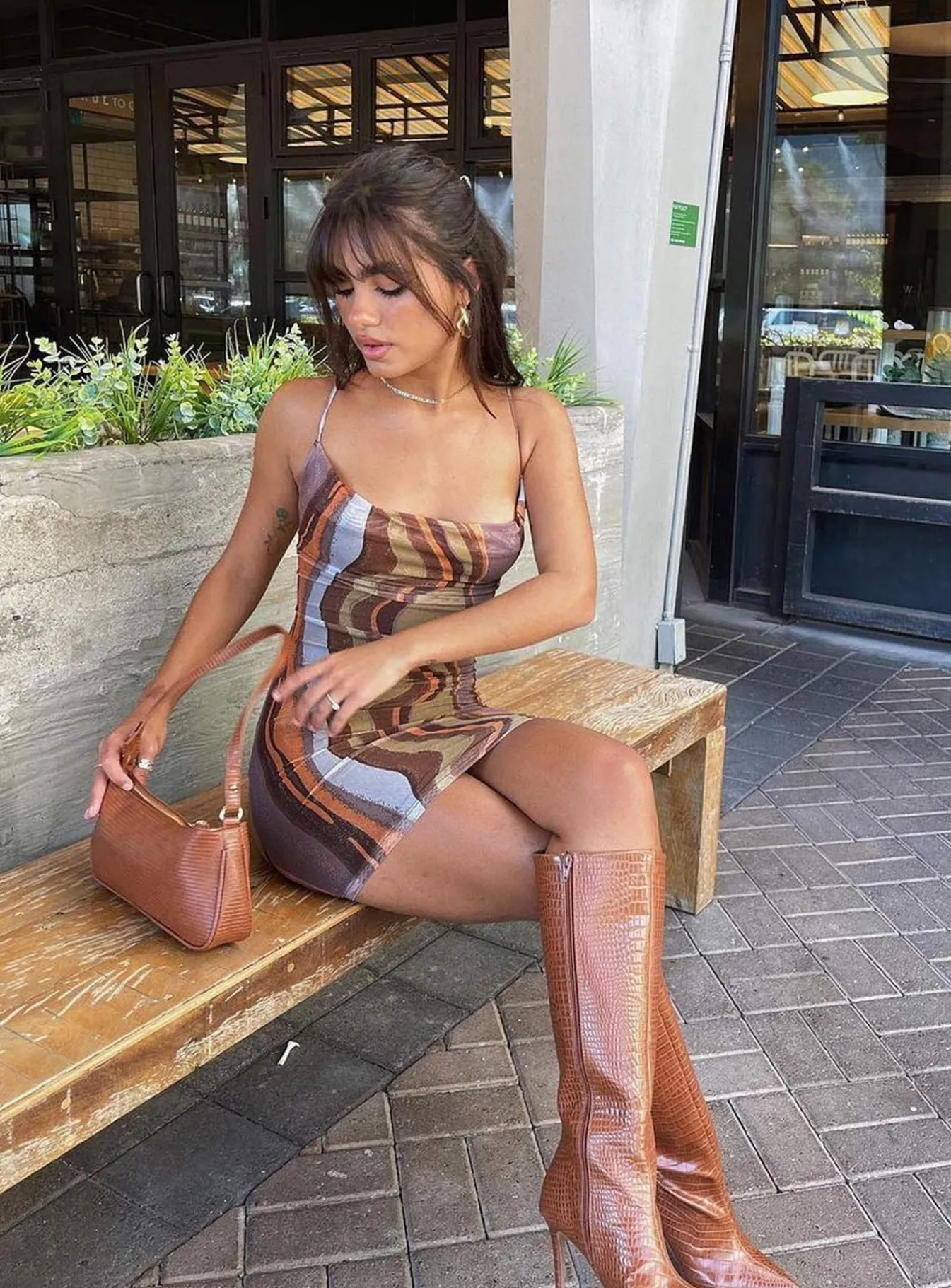 Princess Polly Motel Bexley Dress Earthy Gradient Brown Best