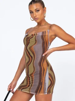 Princess Polly Motel Bexley Dress Earthy Gradient Brown Best