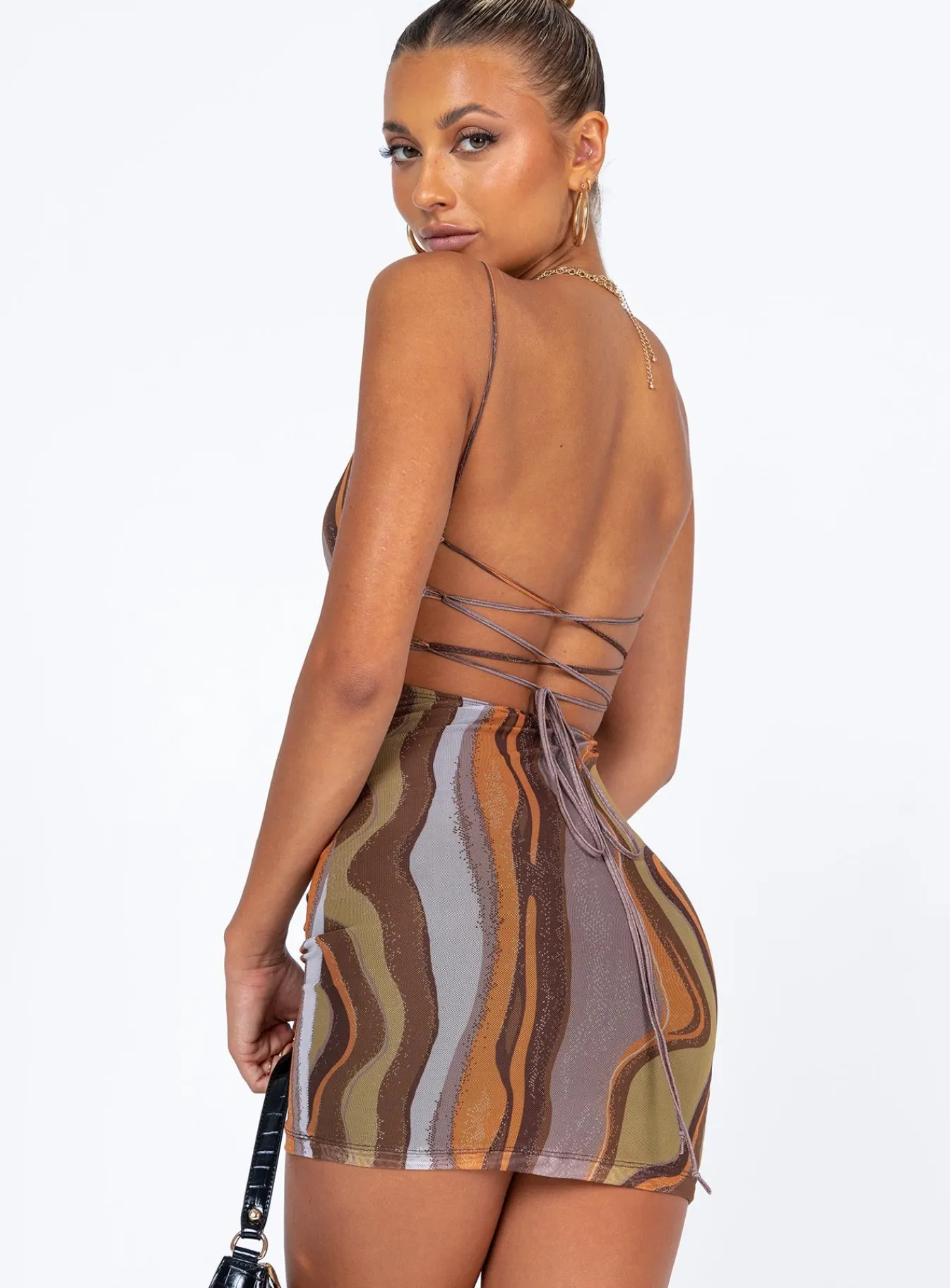 Princess Polly Motel Bexley Dress Earthy Gradient Brown Best