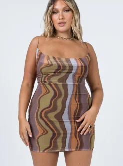 Princess Polly Motel Bexley Dress Earthy Gradient Brown Best