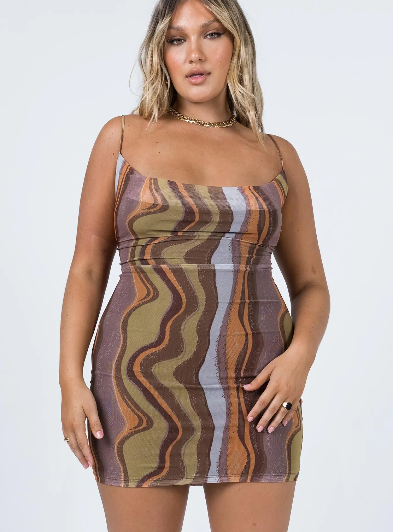 Princess Polly Motel Bexley Dress Earthy Gradient Brown Best
