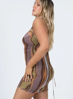 Princess Polly Motel Bexley Dress Earthy Gradient Brown Best