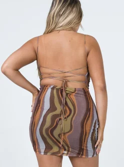 Princess Polly Motel Bexley Dress Earthy Gradient Brown Best
