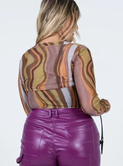 Princess Polly Motel Britta Top Earthy Gradient Brown Shop